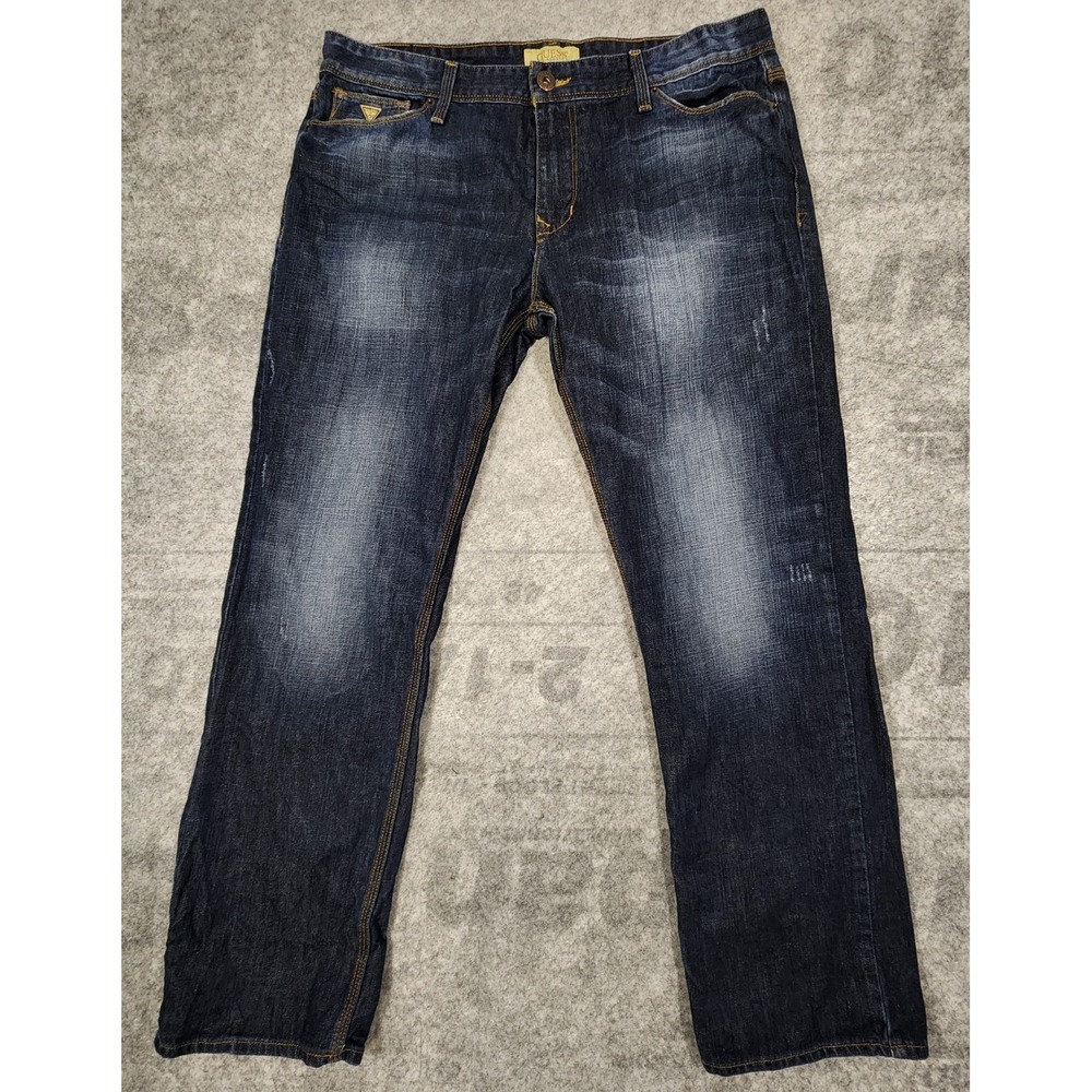 Guess Jeans Mens 38x32 Blue‎ Demin Slim Straight New